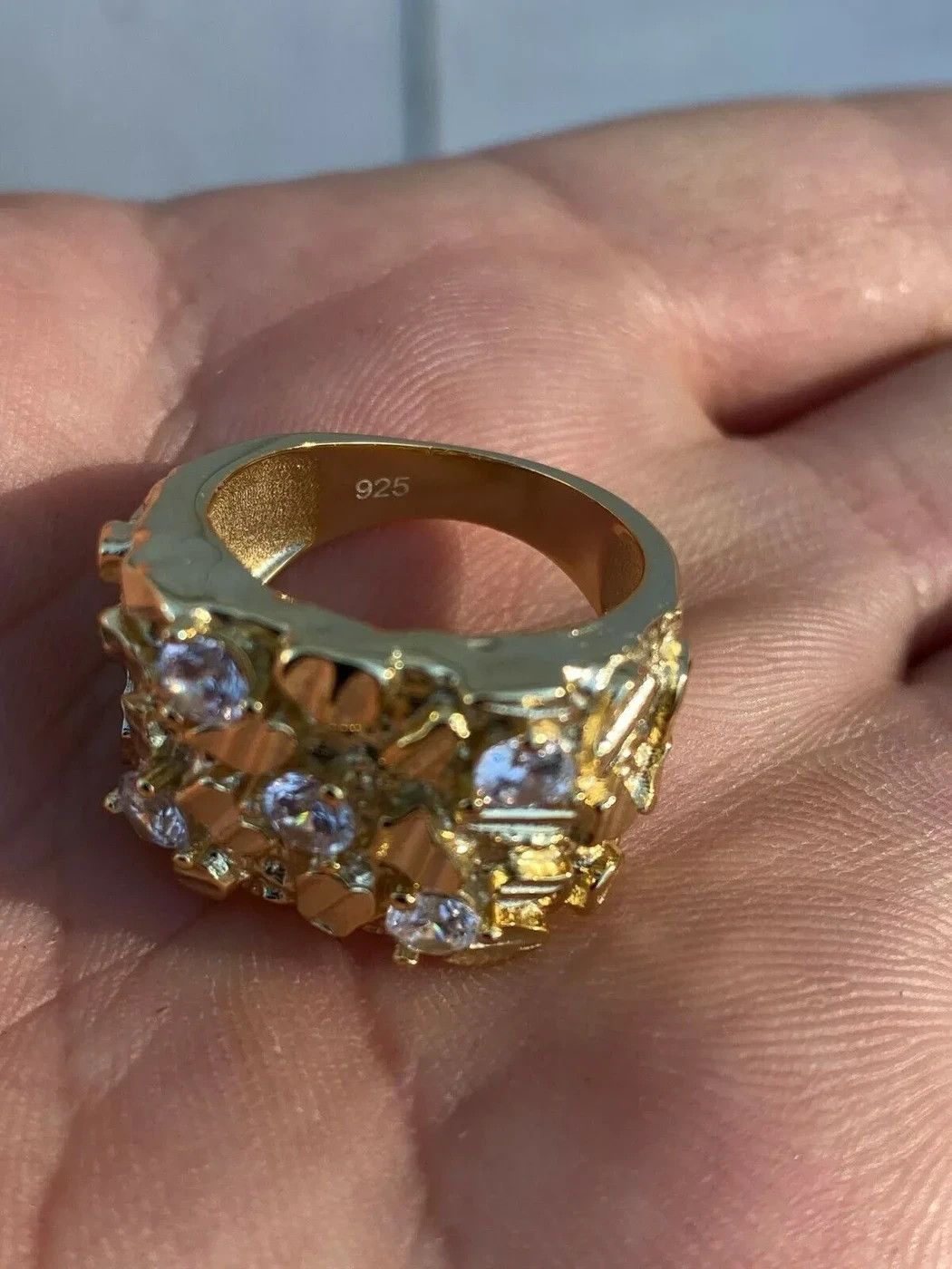 Other Solid 925 Sterling Silver 14k Gold Finish Nugget Ring 7-13 Size ONE SIZE - 10 Thumbnail