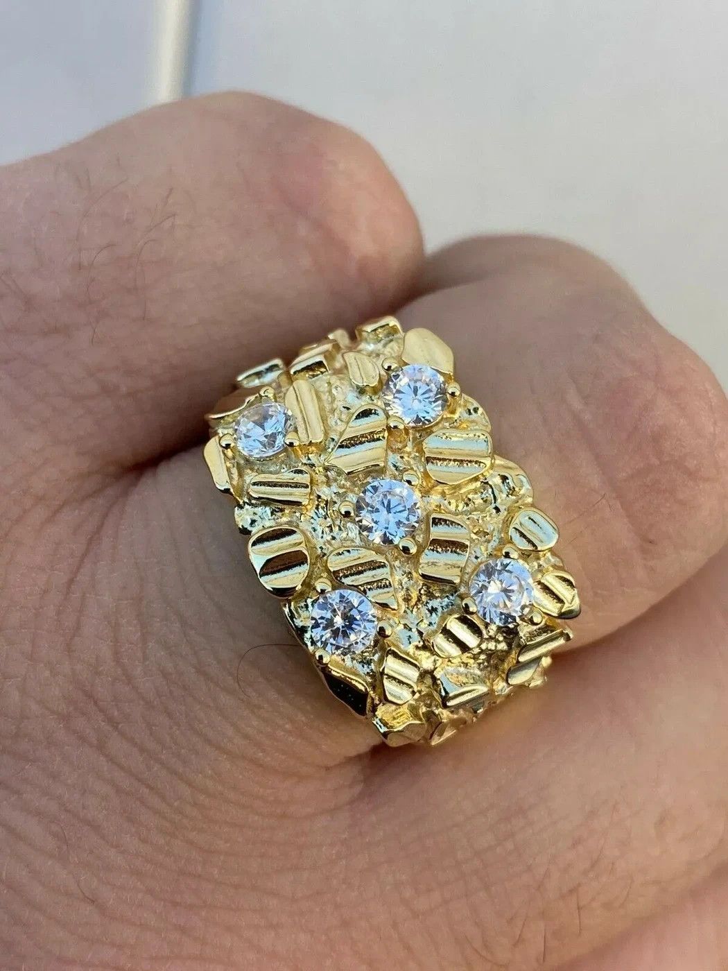 Other Solid 925 Sterling Silver 14k Gold Finish Nugget Ring 7-13 Size ONE SIZE - 5 Thumbnail