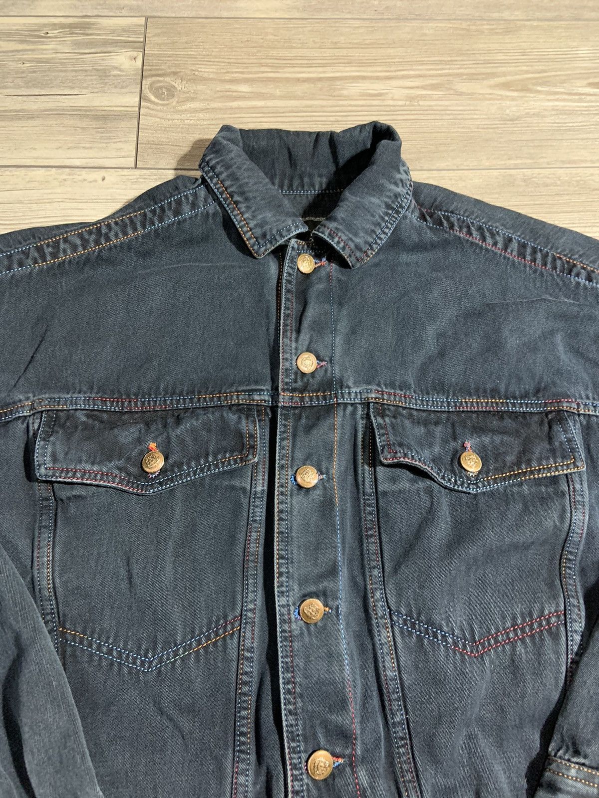 Versace × Vintage Vintage Versace Jeans Couture Rainbow Stitched Denim Jacket Size US S / EU 44-46 / 1 - 2 Thumbnail