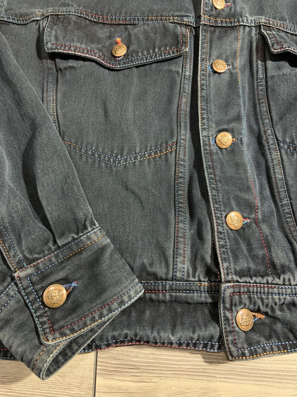 Versace × Vintage Vintage Versace Jeans Couture Rainbow Stitched Denim Jacket Size US S / EU 44-46 / 1 - 3 Thumbnail