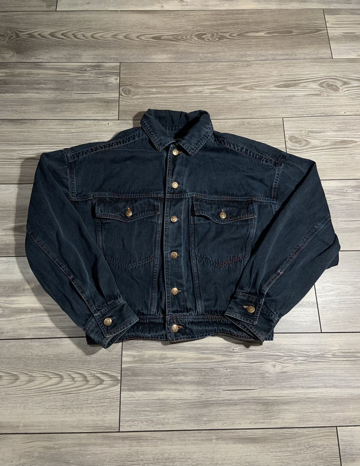 image of Versace Jeans Couture Rainbow Stitched Denim Jacket, Men's (Size Small)