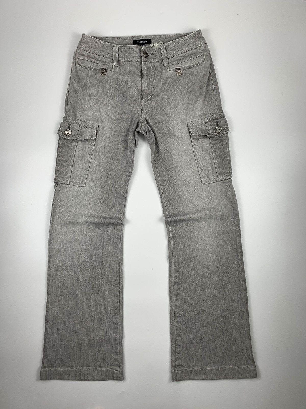 image of Burberry London Multipocket Flare Cargo Trouser in Grey, Men's (Size 26)