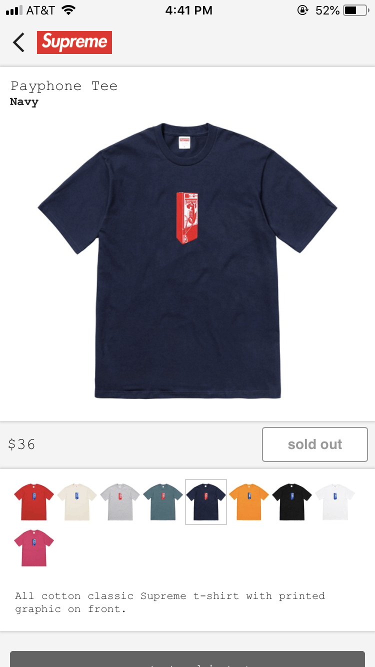 Supreme Supreme Payphone Tee T-Shirt Navy Medium Size US M / EU 48-50 / 2 - 5 Thumbnail