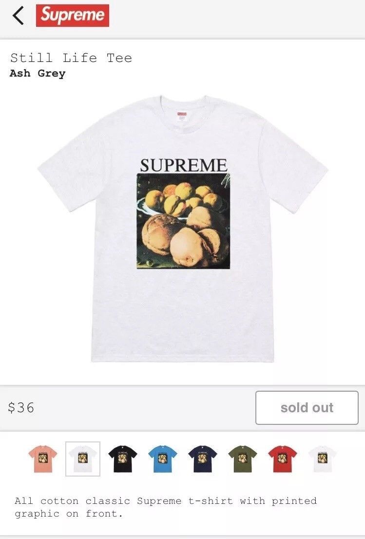 Supreme Supreme Still Life Tee T-Shirt Ash Grey XL Size US XL / EU 56 / 4 - 6 Thumbnail