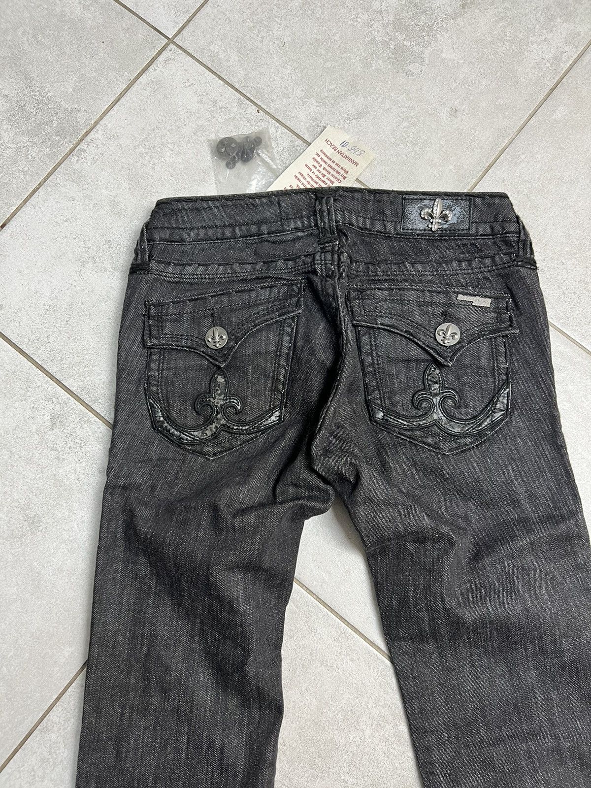 Rock Revival Rare Laguna Beach Jeans Y2K Skulls Waxed Denim Pants 27 NEW Size 27" / US 4 / IT 40 - 4 Thumbnail