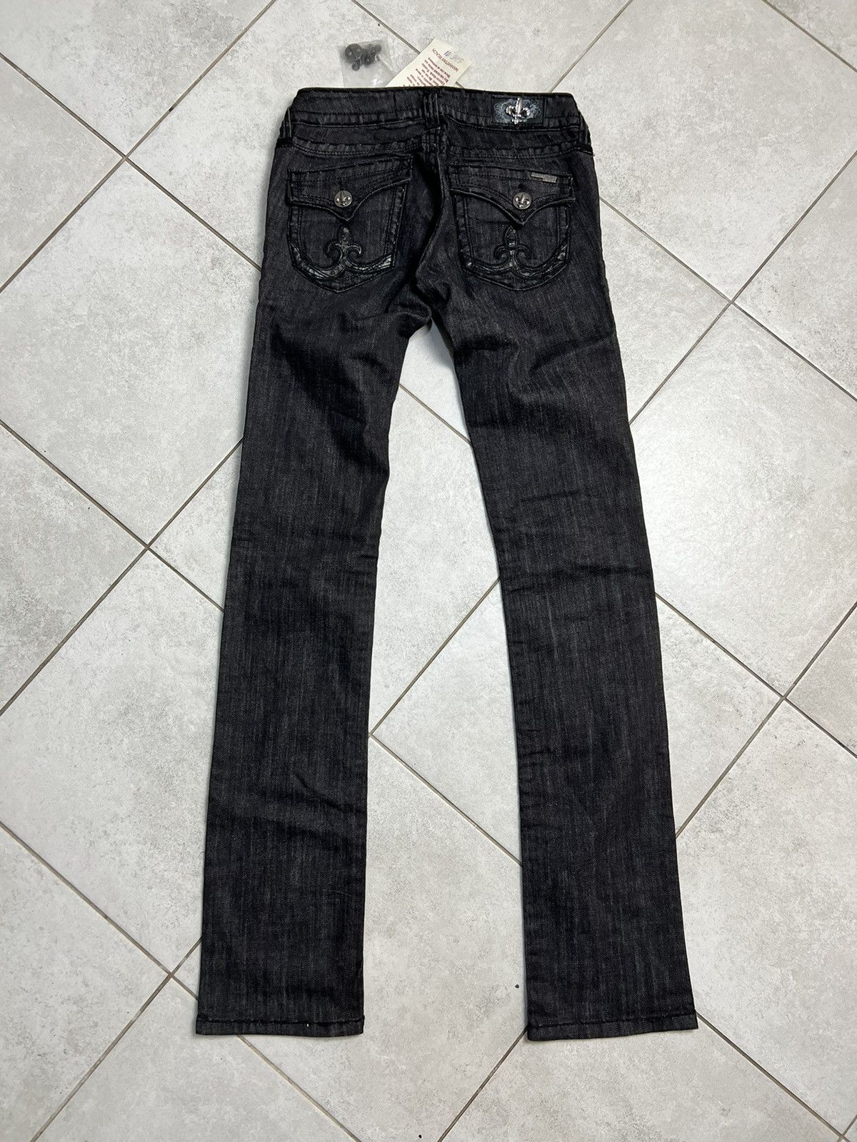 Rock Revival Rare Laguna Beach Jeans Y2K Skulls Waxed Denim Pants 27 NEW Size 27" / US 4 / IT 40 - 2 Thumbnail