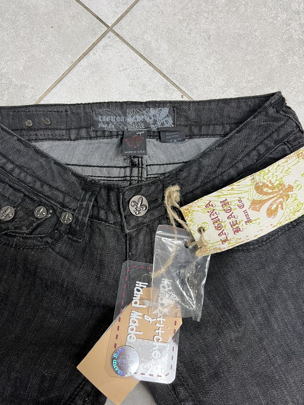 Rock Revival Rare Laguna Beach Jeans Y2K Skulls Waxed Denim Pants 27 NEW Size 27" / US 4 / IT 40 - 5 Thumbnail
