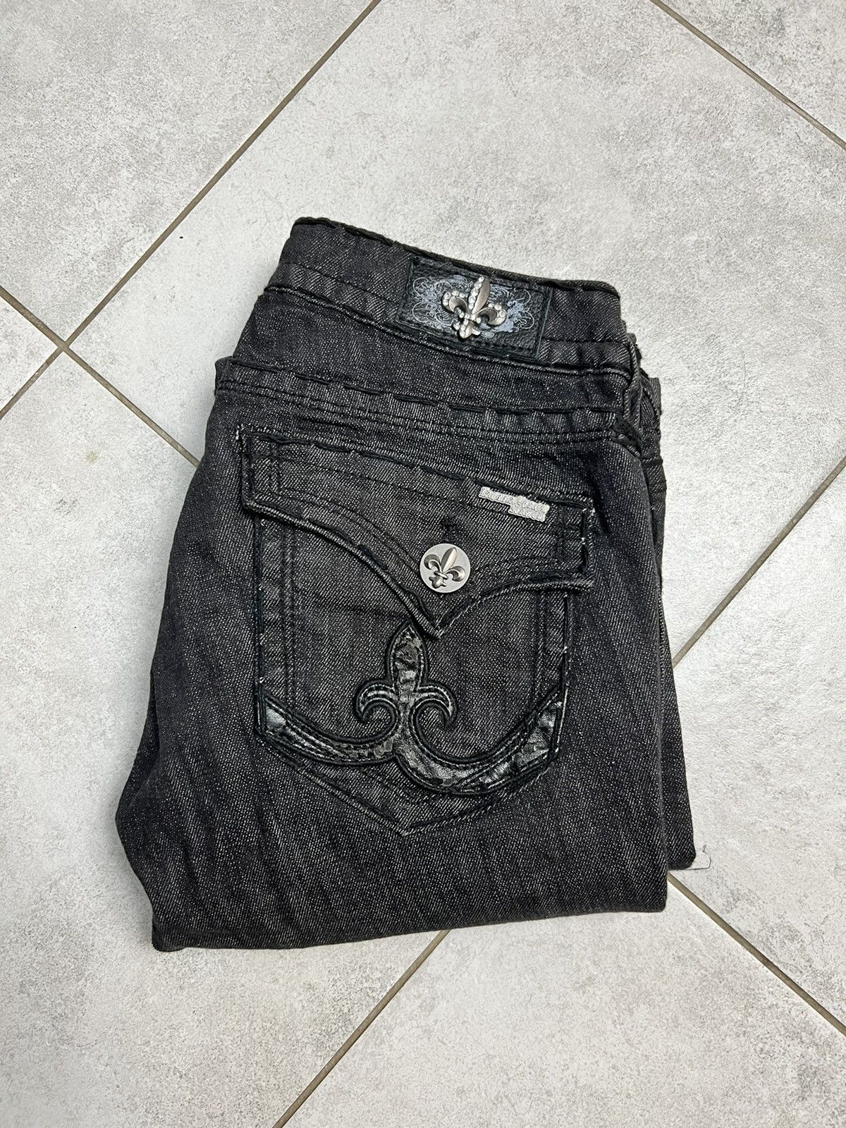 Rock Revival Rare Laguna Beach Jeans Y2K Skulls Waxed Denim Pants 27 NEW Size 27" / US 4 / IT 40 - 1 Thumbnail
