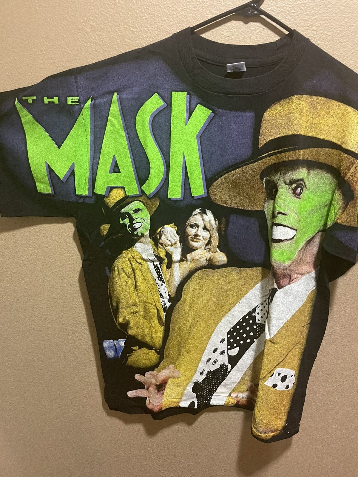 image of Art x Movie The Mask Movie Promo T Jim Carey Vintage All Over Print in Black, Men's (Size XL)