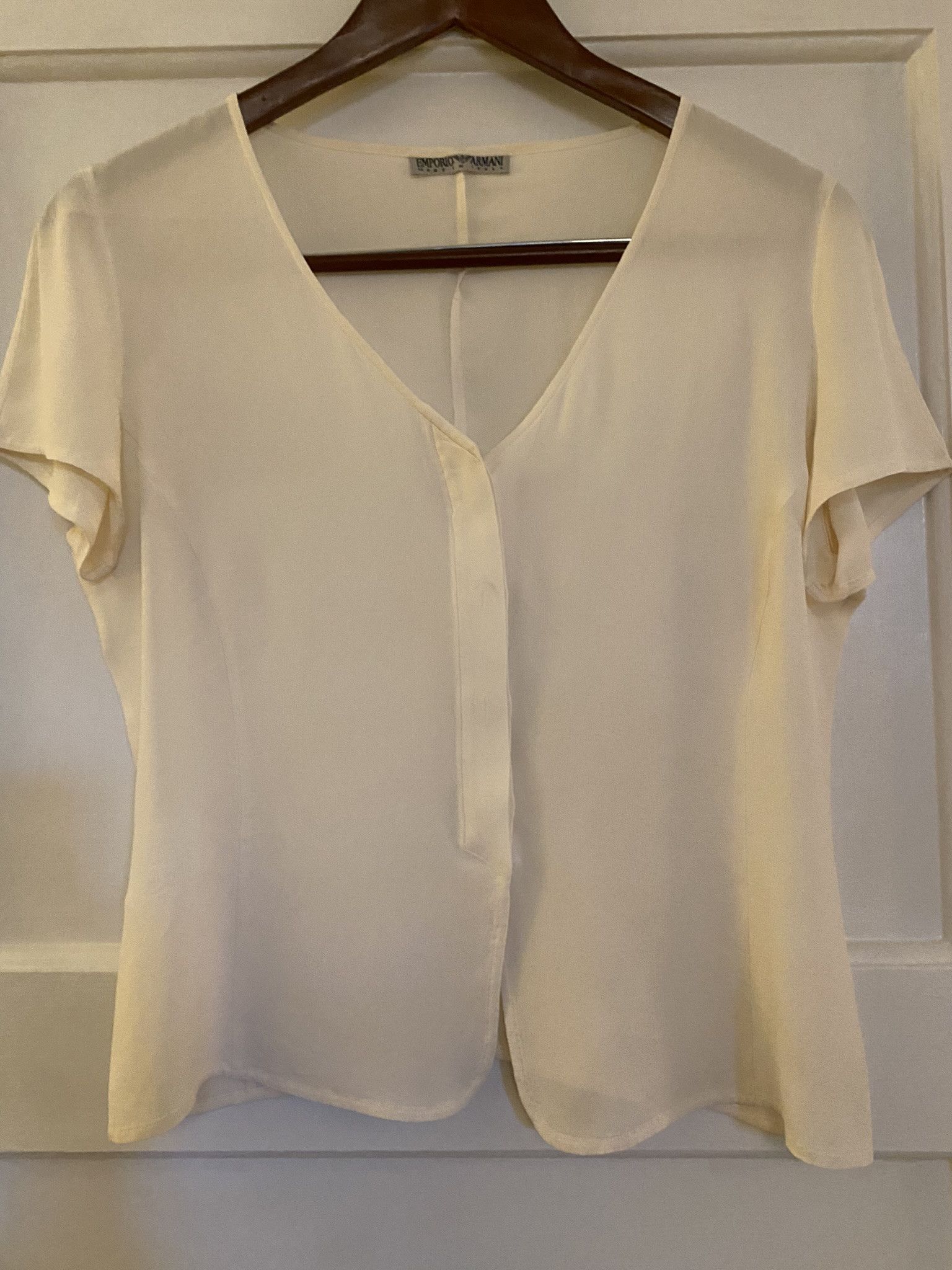 Emporio Armani silk hidden button up blouse off-white ivory