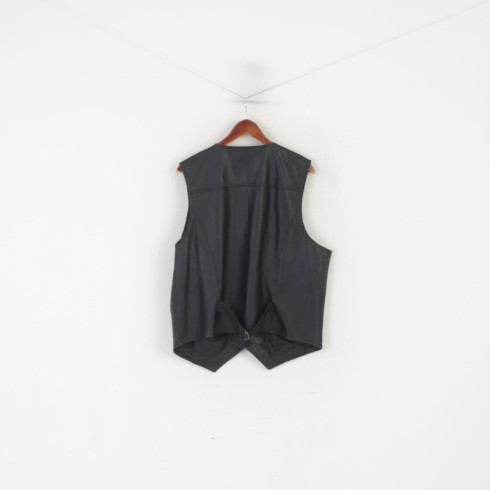 Leather Vintage Men L Waistcoat Black Leather Snap Front 6893 Size US L / EU 52-54 / 3 - 6 Thumbnail