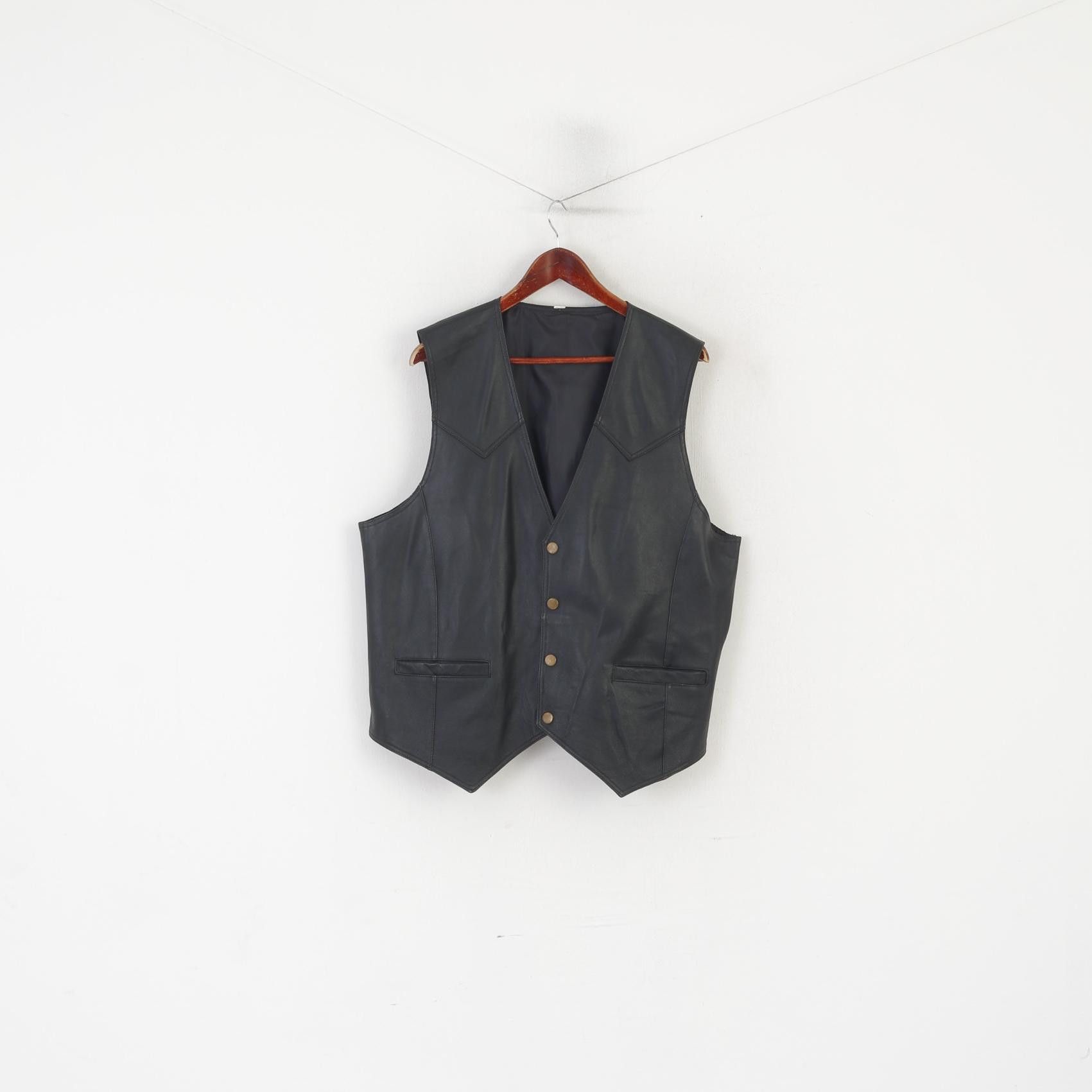 Leather Vintage Men L Waistcoat Black Leather Snap Front 6893 Size US L / EU 52-54 / 3 - 2 Thumbnail