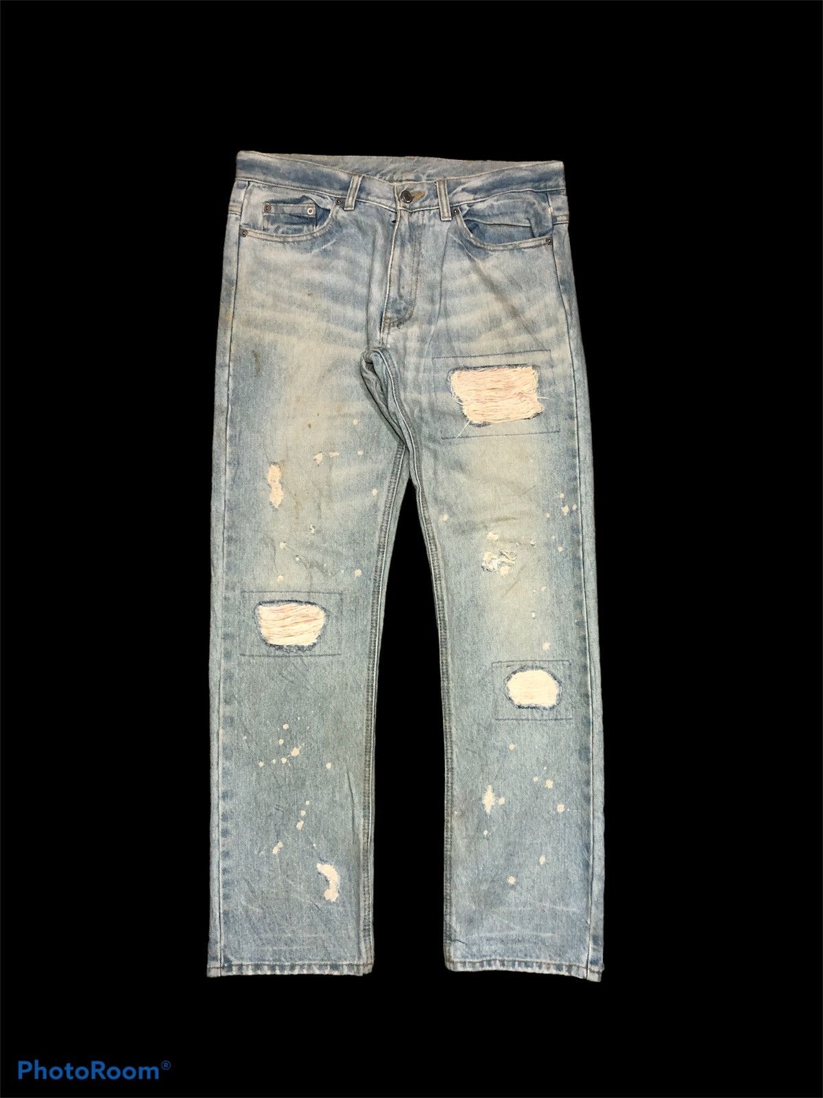 Japanese Brand WASHED BLUE DISTRESSED SLIM STRAIGHT DENIM Size US 32 / EU 48 - 1 Thumbnail