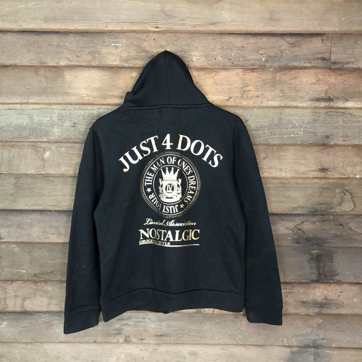 image of Vintage Just 4 Dots Japan Black Hoodie Sweater 4018, Men's (Size Large)