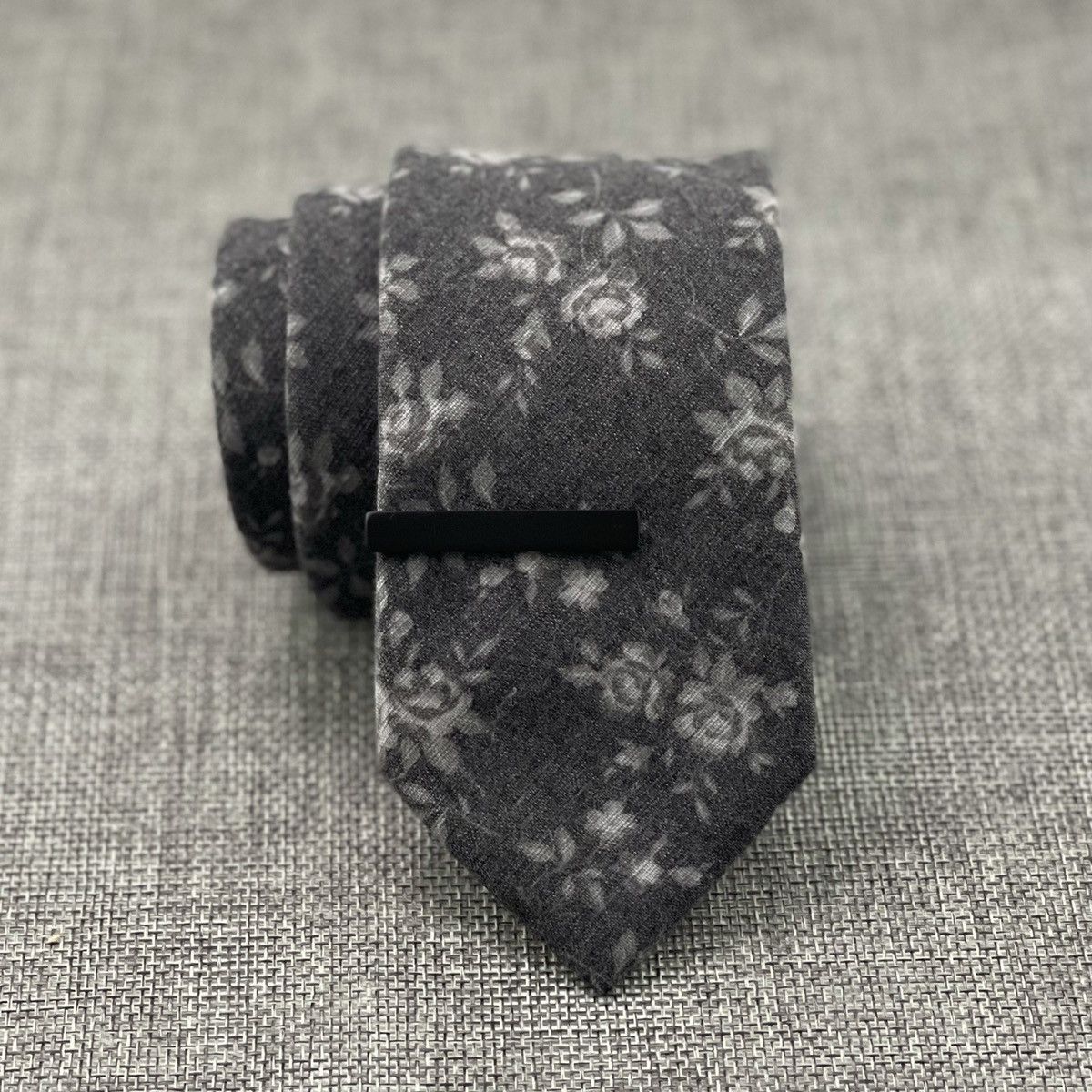 Other Men's Charcoal Floral Necktie & Black Tie Bar Clip Size ONE SIZE - 1 Thumbnail