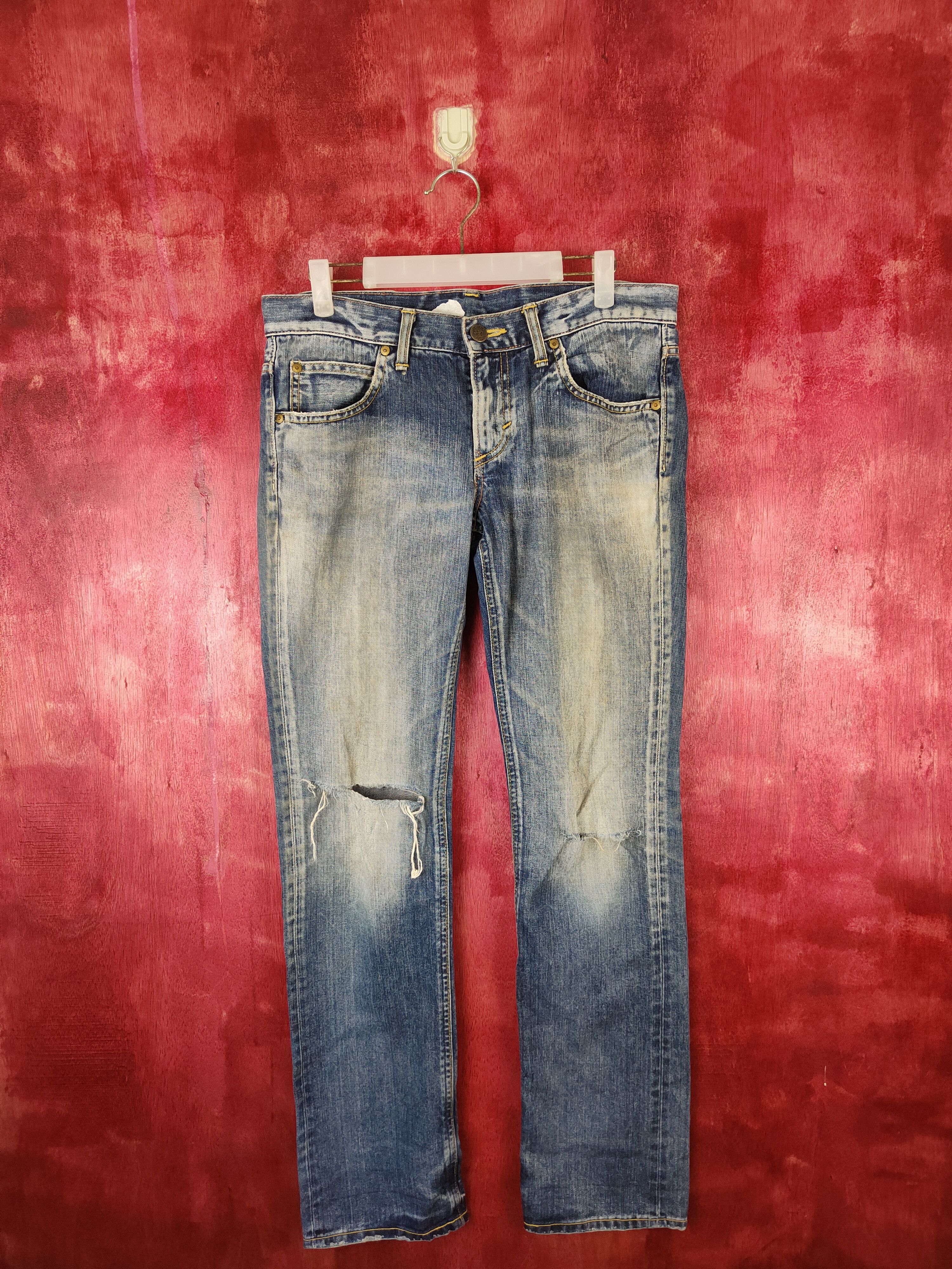 Japanese Brand Lee Blue Ripped Distressed Denim #5968 Size 31" - 1 Thumbnail
