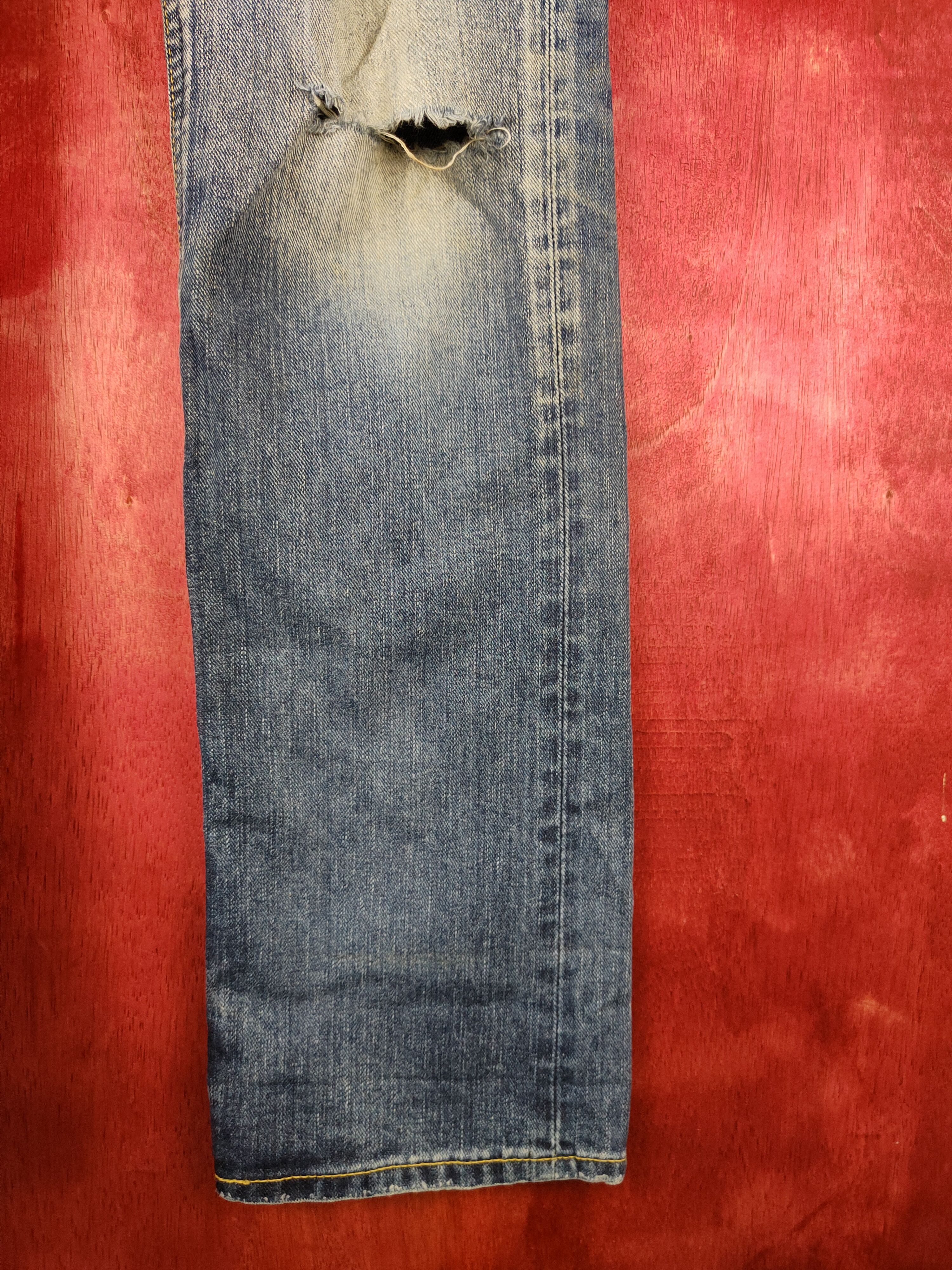 Japanese Brand Lee Blue Ripped Distressed Denim #5968 Size 31" - 6 Thumbnail