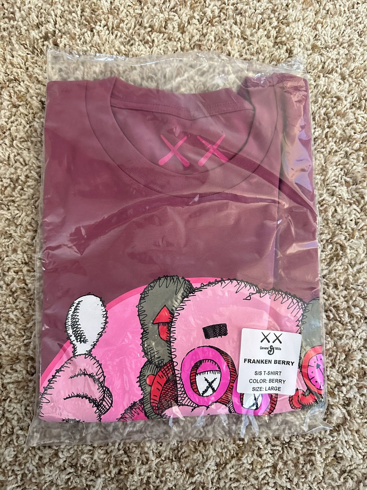 Kaws X Monsters Franken Berry Berry T- Shirt Size Large