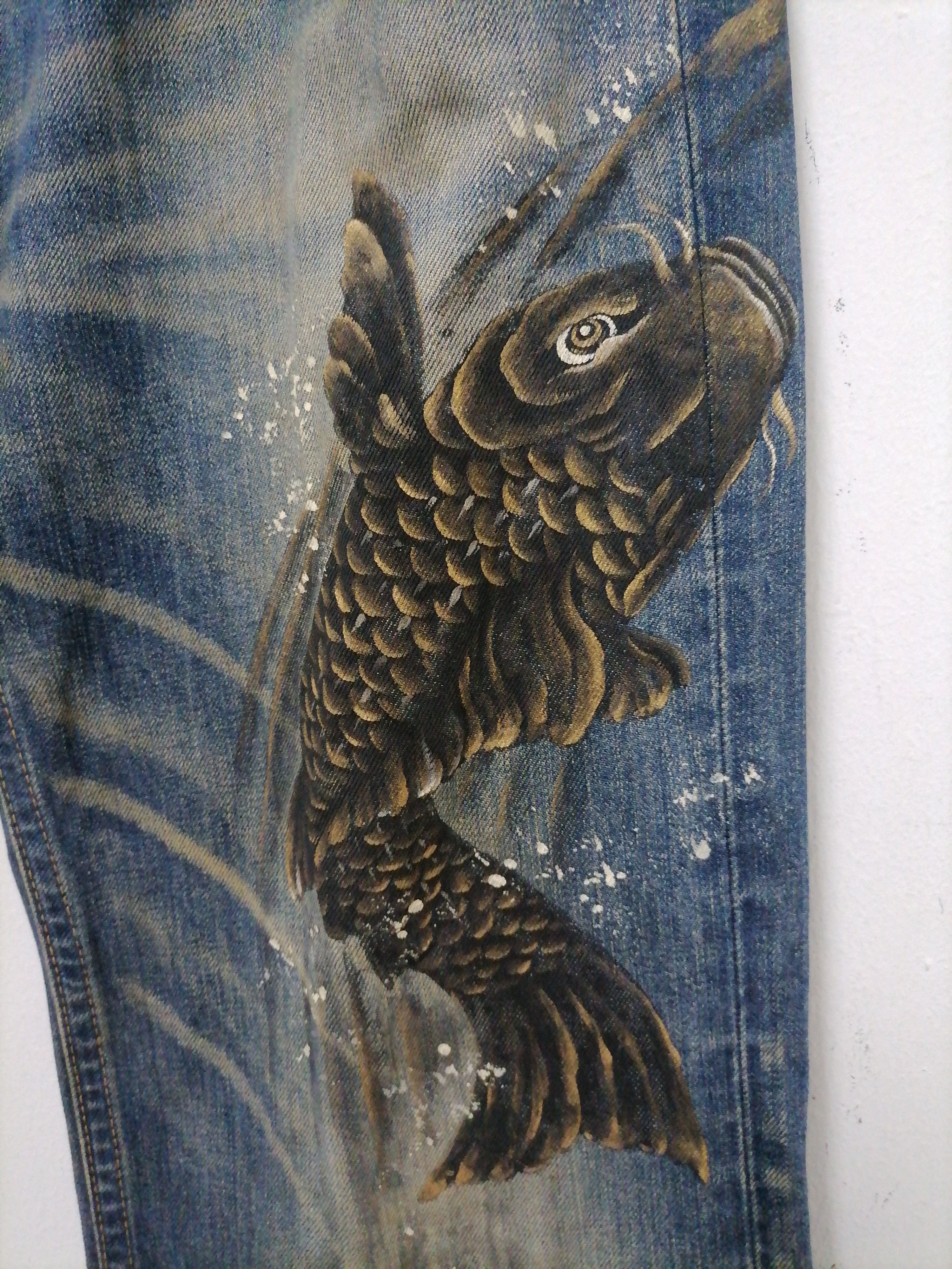 Beauty Beast × If Six Was Nine Rare Naminori Tatsujin Paint Koi Fish Jeans Size US 36 / EU 52 - 4 Thumbnail