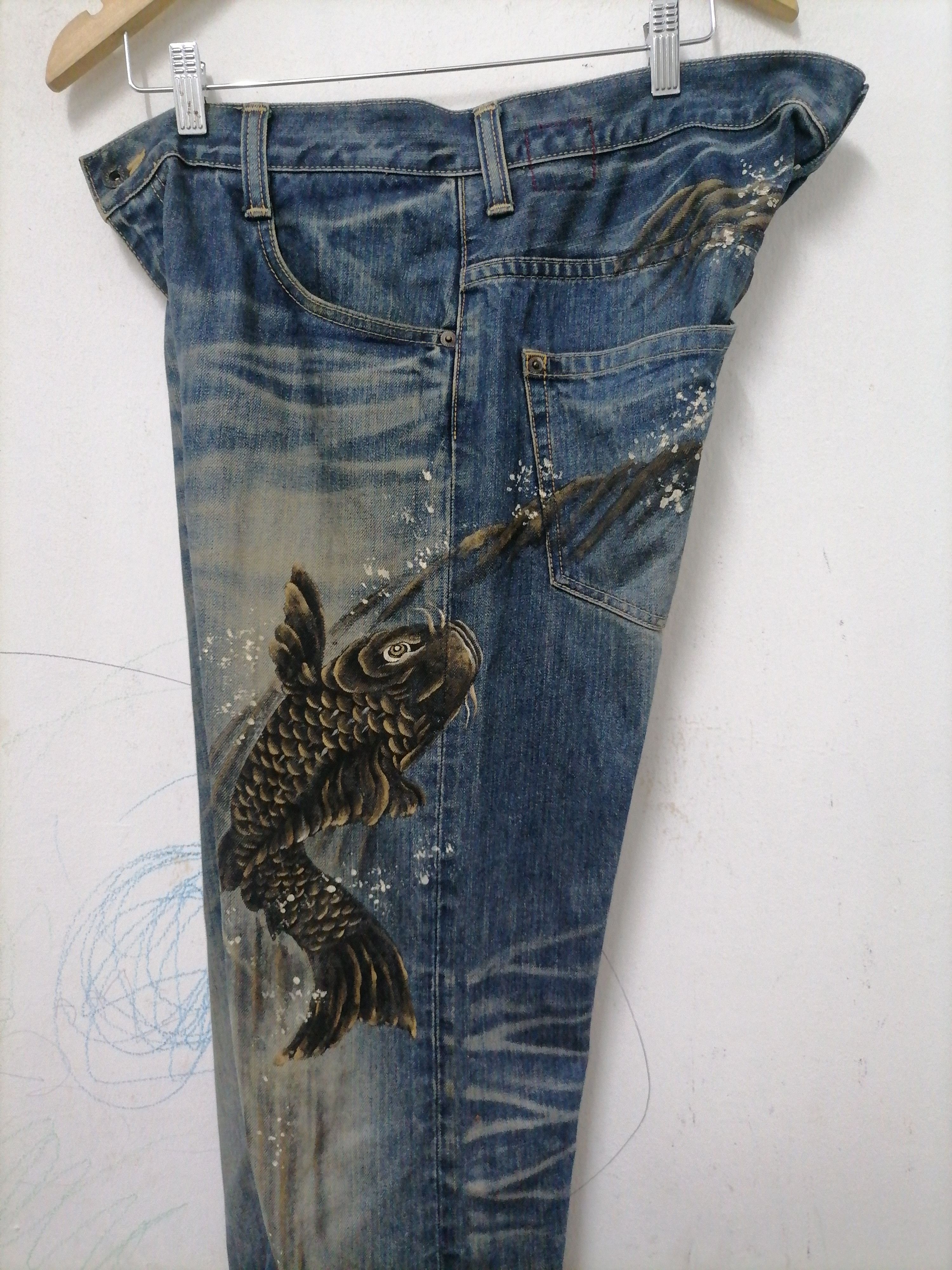 Beauty Beast × If Six Was Nine Rare Naminori Tatsujin Paint Koi Fish Jeans Size US 36 / EU 52 - 9 Thumbnail