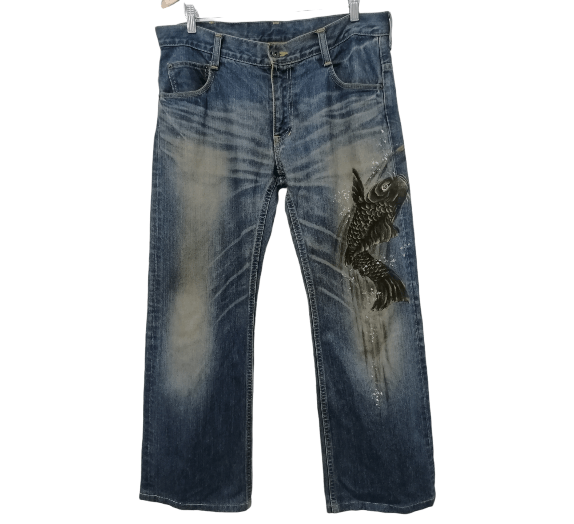 Beauty Beast × If Six Was Nine Rare Naminori Tatsujin Paint Koi Fish Jeans Size US 36 / EU 52 - 1 Thumbnail