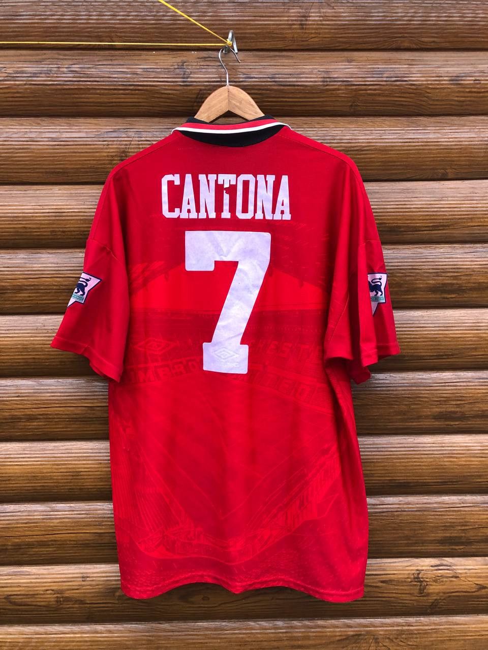 image of Vintage Manchester United 7 Cantona 1994/1996 Jersey Umbro in Red, Men's (Size XL)