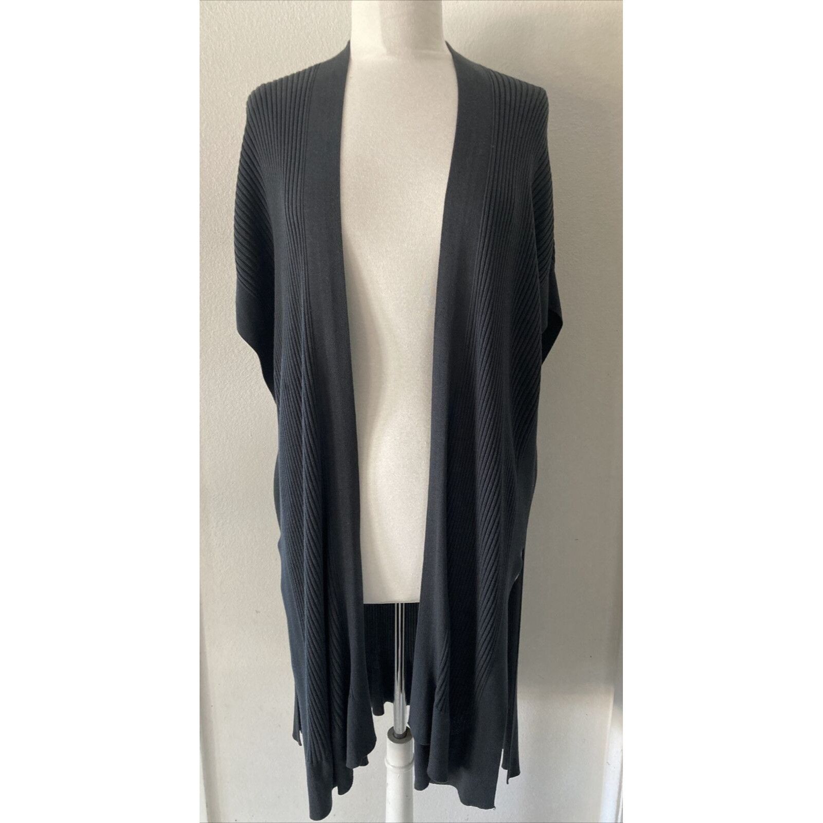 Eileen Fisher L/XL tencel gray duster vest cardigan cheapest jacket open front sleeveless