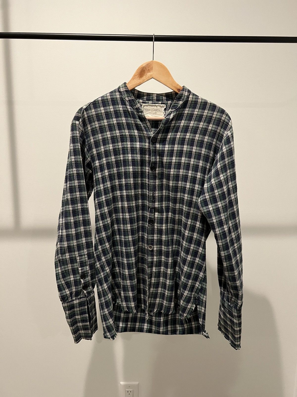 image of Greg Laurent Flannel Studio Shirt in Blue/Green/White, Men's (Size Small)