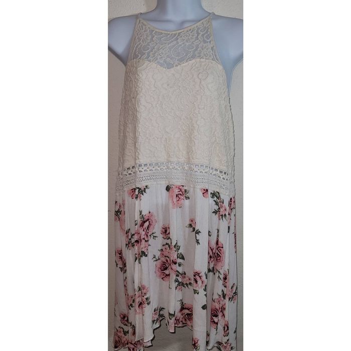 Rue 21 Rue 21 Cream Pink Red Floral Print Halter Mini Dress XL | Grailed