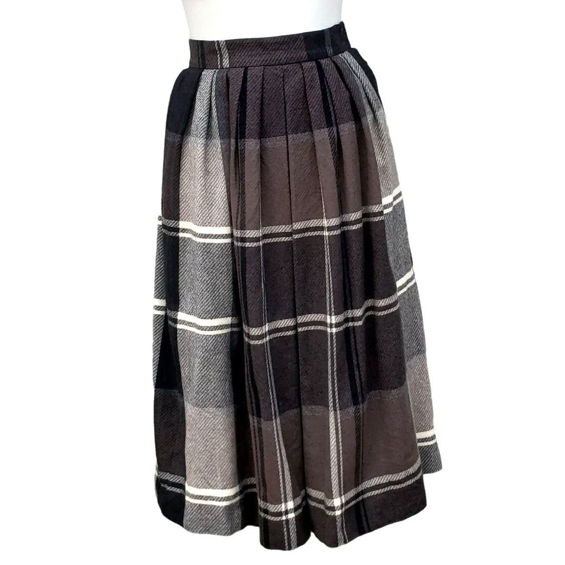 Jaeger Vintage Wool Skirt Jaeger Plaid 60s 70s Pleated Small Midi G