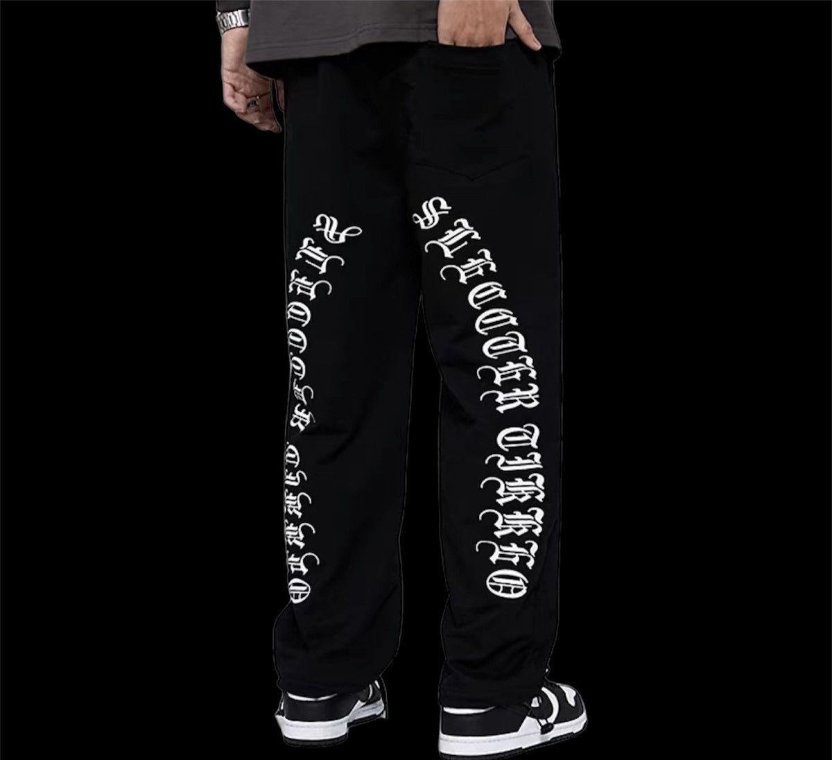 Japanese Brand × Very Cool Black Stylo Back Print Jogger Pants  