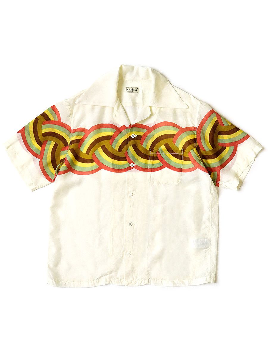 image of Kapital Silk Rayon Rainbow Aloha Shirt in Cream, Men's (Size Large)