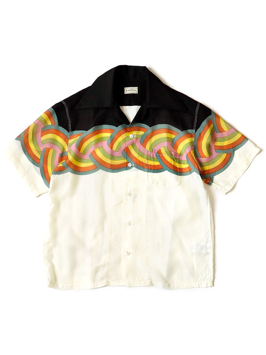 image of Kapital Silk Rayon Rainbow Aloha Shirt in Cream/Black, Men's (Size XL)