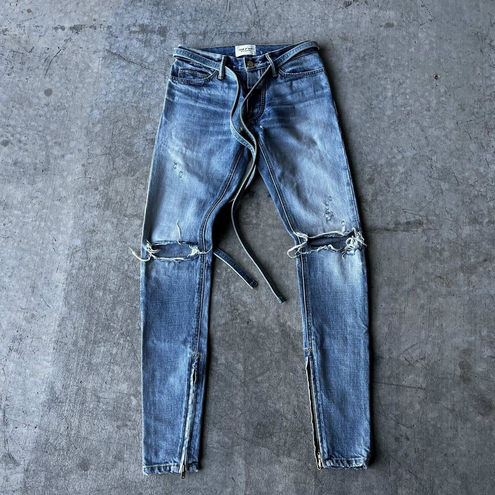 Jean Fear Of God Slim Bleu Délavé Ourlet Zippé - Taille M (32) Occasion TB