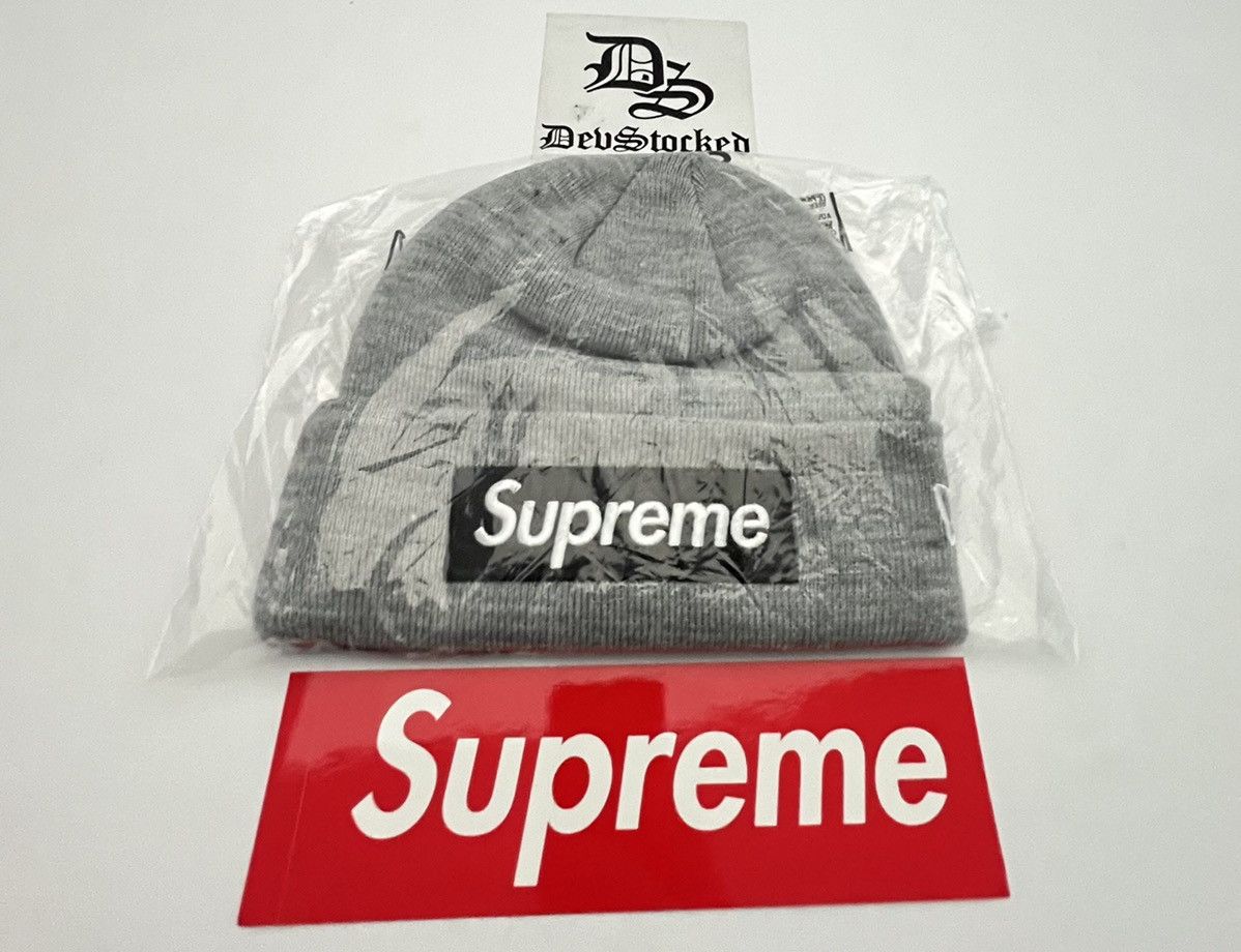 Supreme x New Era Beanie Box Logo FW22 Heather Grey