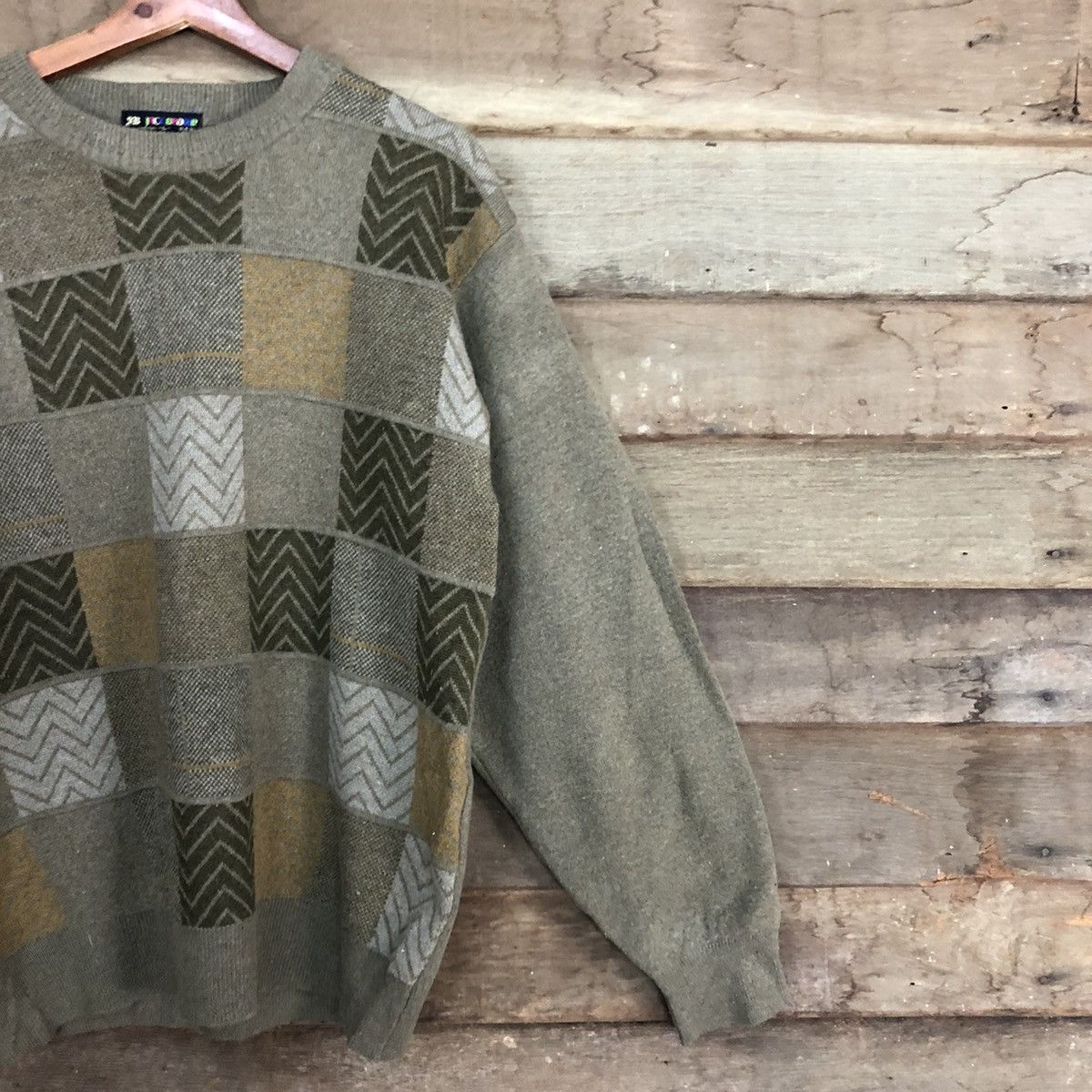 Vintage DL Jack Brown Grey Knitwear checkered sweatshirt #c681 Size US M / EU 48-50 / 2 - 5 Thumbnail