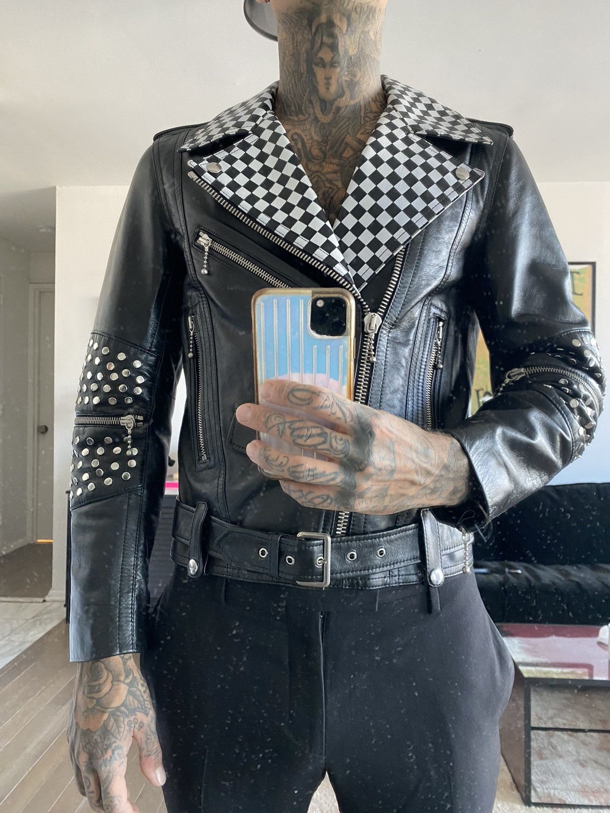 Celine Celine AW19 CHECKERED PERFECTO MOTO LEATHER JACKET EU48 Size US M / EU 48-50 / 2 - 18 Thumbnail