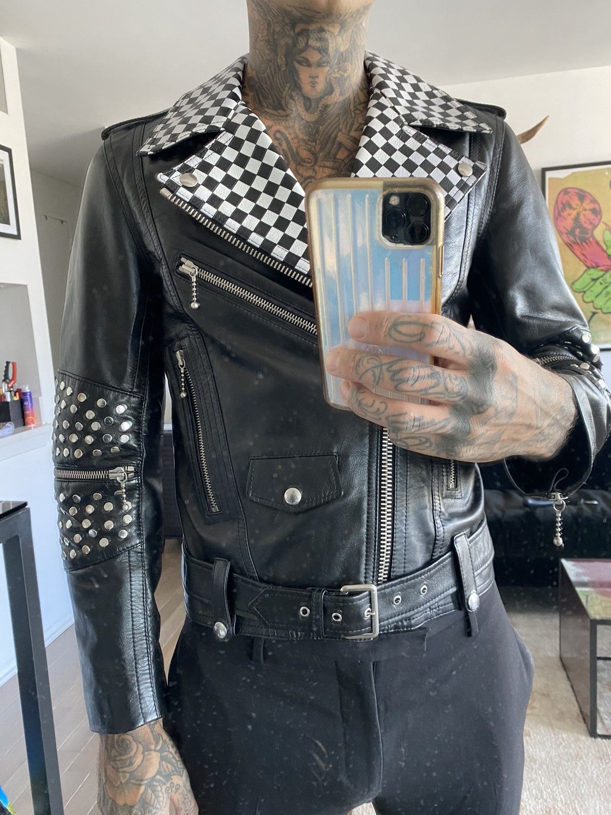 Celine Celine AW19 CHECKERED PERFECTO MOTO LEATHER JACKET EU48 Size US M / EU 48-50 / 2 - 17 Thumbnail
