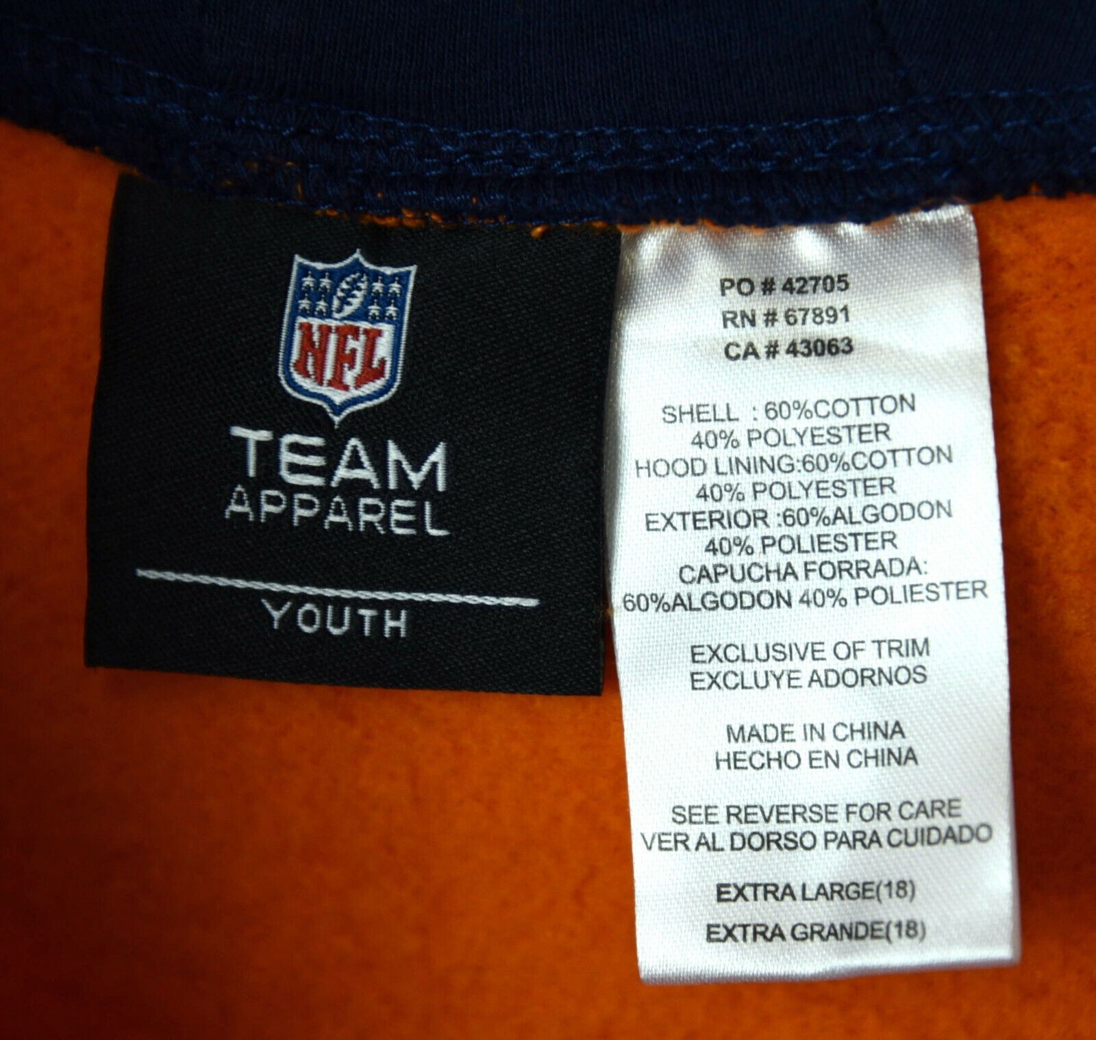 NFL Denver Broncos Youth XL Boys Hoodie Jumper Sweatshirt Jacket Size US XXS / EU 40 - 4 Thumbnail