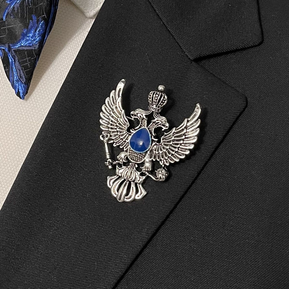 Jewelry Double-Headed Eagle Silver Lapel Pin Brooch Size ONE SIZE - 2 Thumbnail