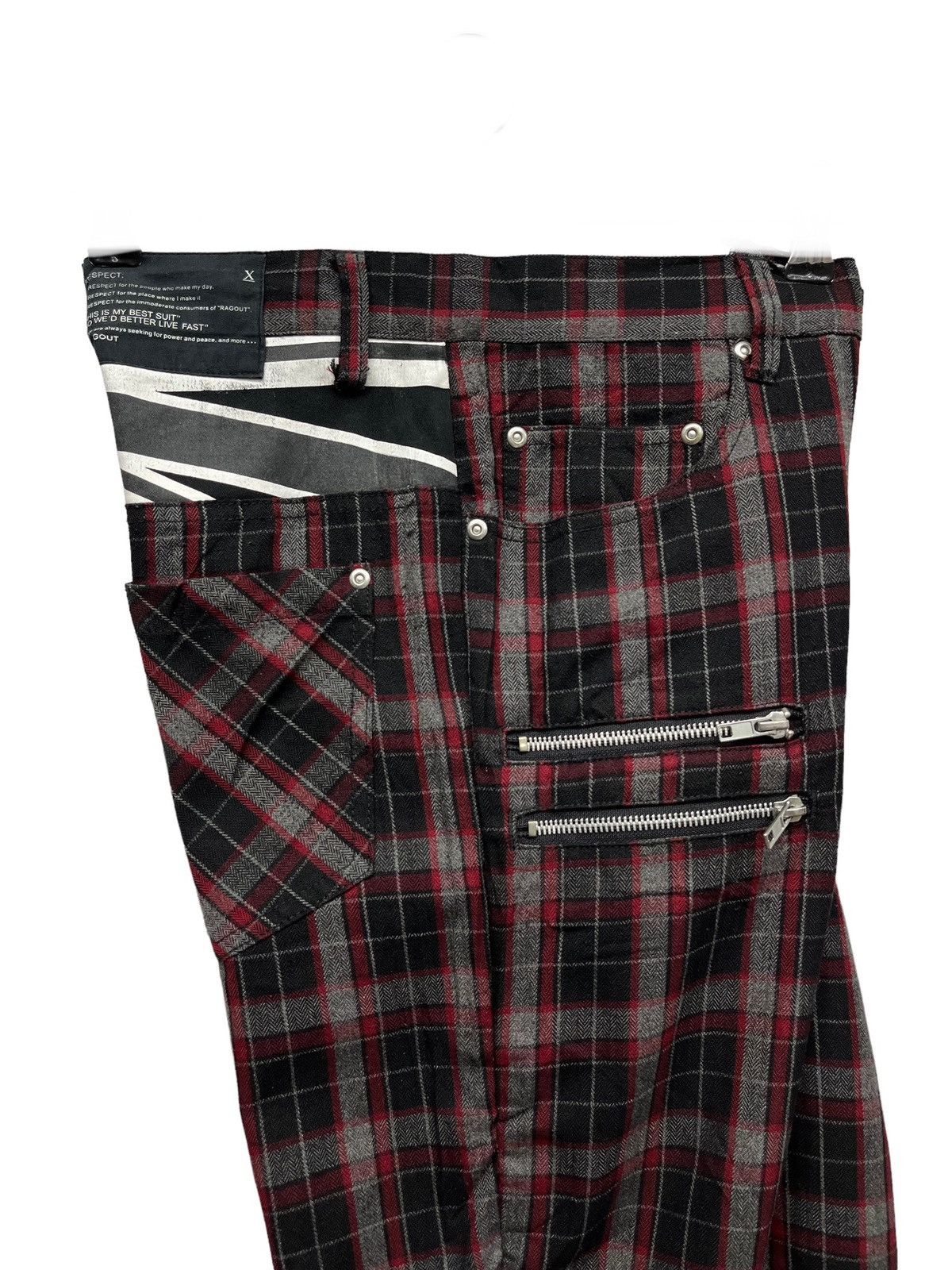 Japanese Brand RAGOUT Underground PunkTartan UnionJack Bondage Zipper Pants Size US 30 / EU 46 - 7 Thumbnail