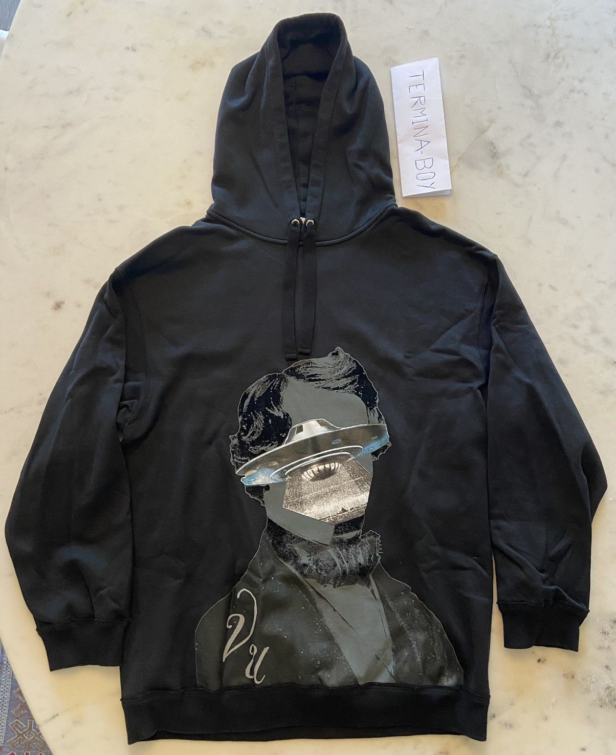 【関税負担】 VALENTINO HOODIE WITH V FACE UFO PRINT Valentino Black Undercover Edition V Face UFO Print Hoodie