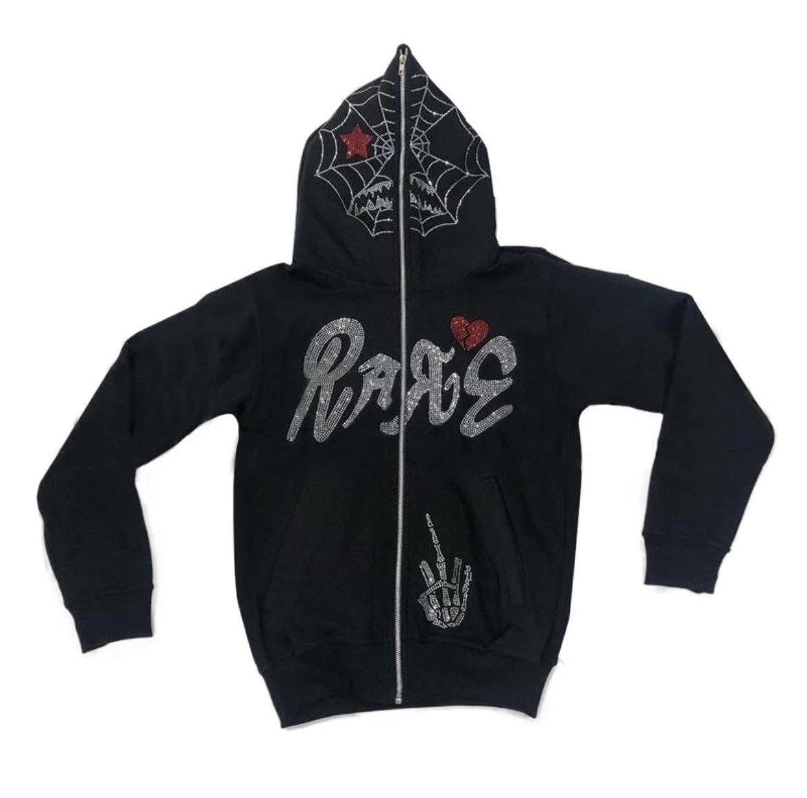Rhinestone Spiderweb Full Zip Hoodie