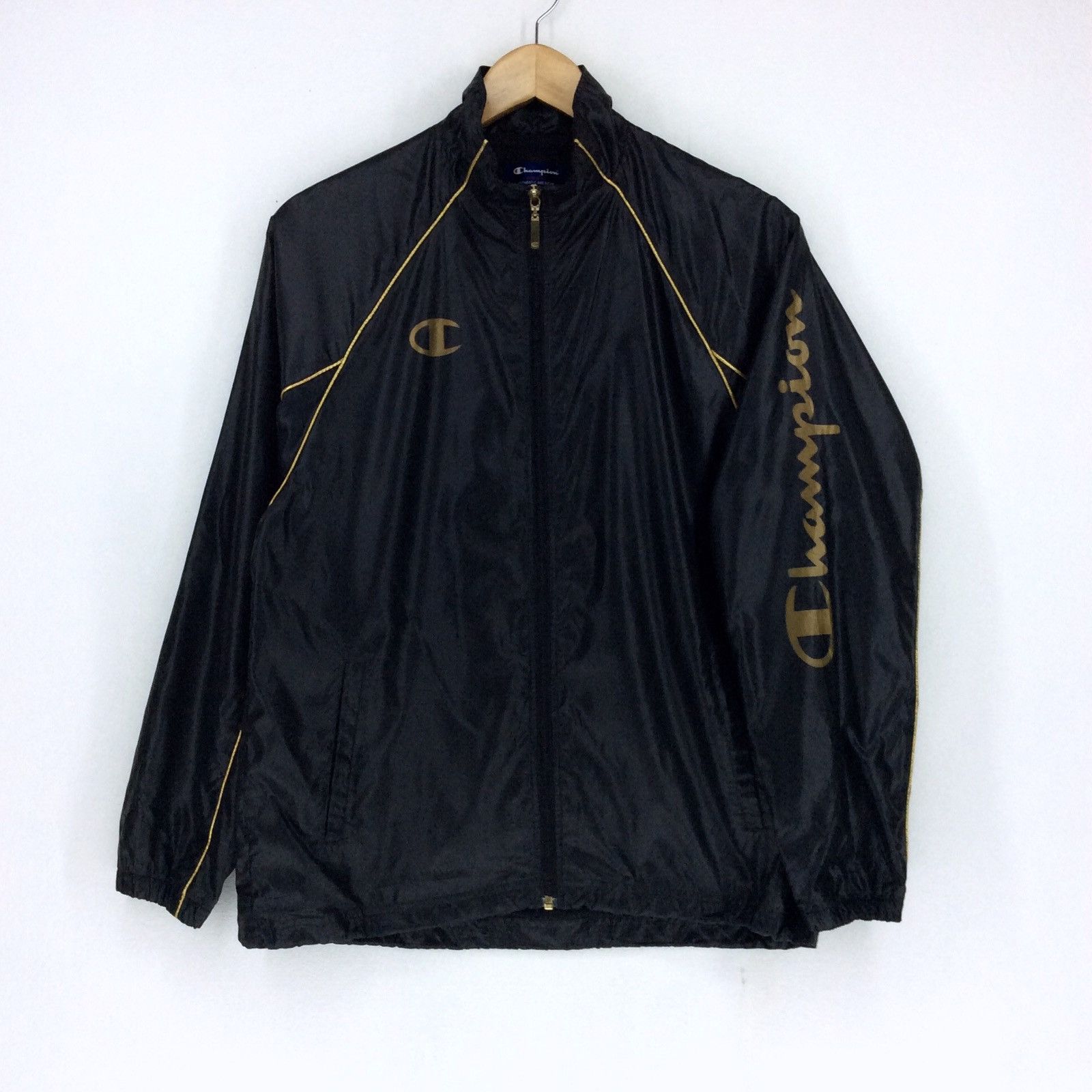 Champion Vintage Champion Jacket Champion Sweater Champion Windbreaker Black And Gold Color Retro Fashion Grailed