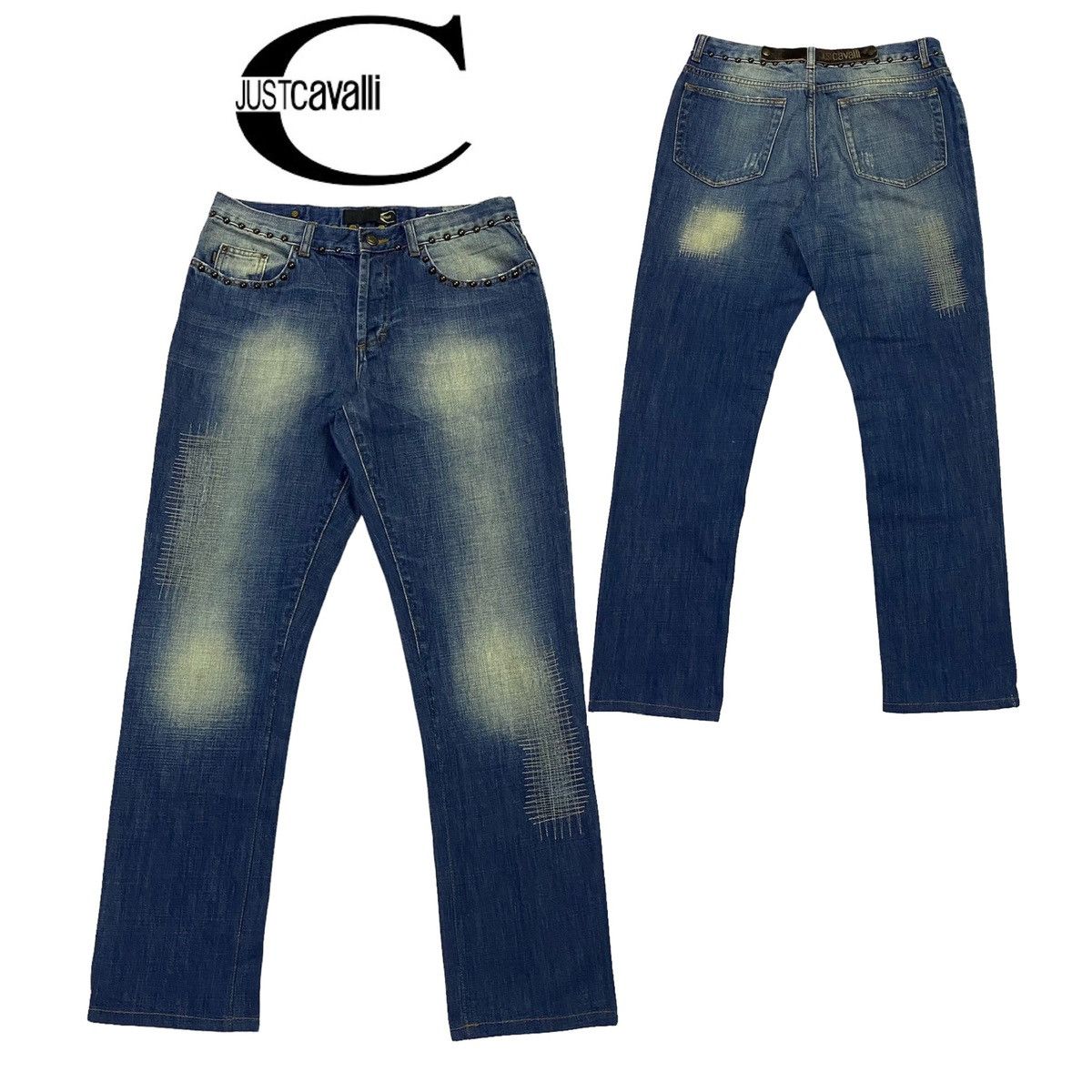 Just Cavalli × Roberto Cavalli Just Cavalli Embellished Distressed Denim Pants Size US 32 / EU 48 - 1 Thumbnail
