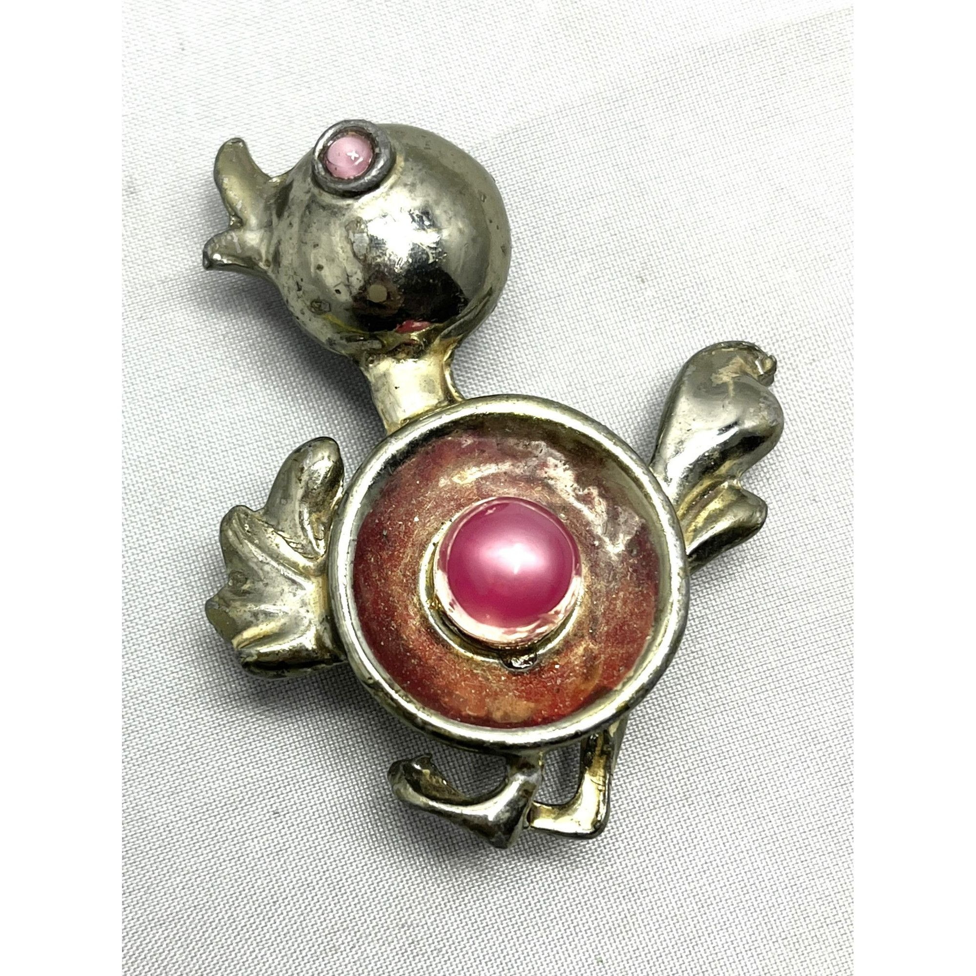 Vintage Pink Duck Bird Brooch Pin