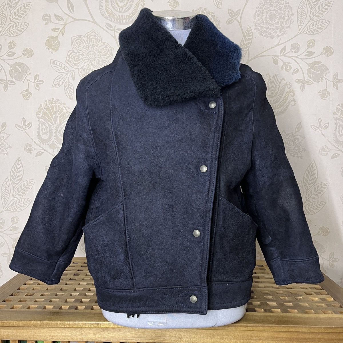 image of Genuine Leather x Sheepskin Coat O'ned Double Breast Sheepskin Leather & Fur Made In France in Navy