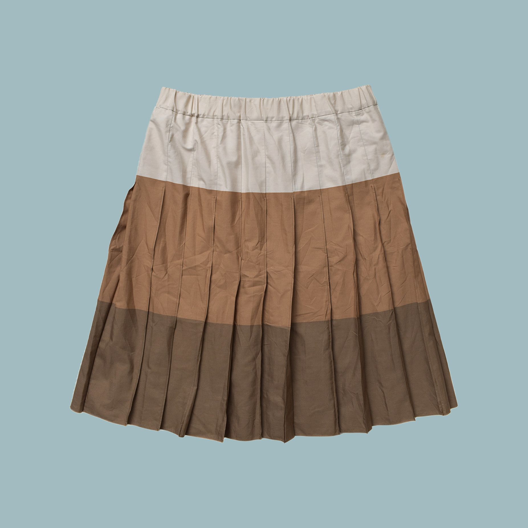 Marni MARNI Beige/ Brown Midi Pleated Cotton Skirt Like New Size 30" / US 8 / IT 44 - 1 Thumbnail