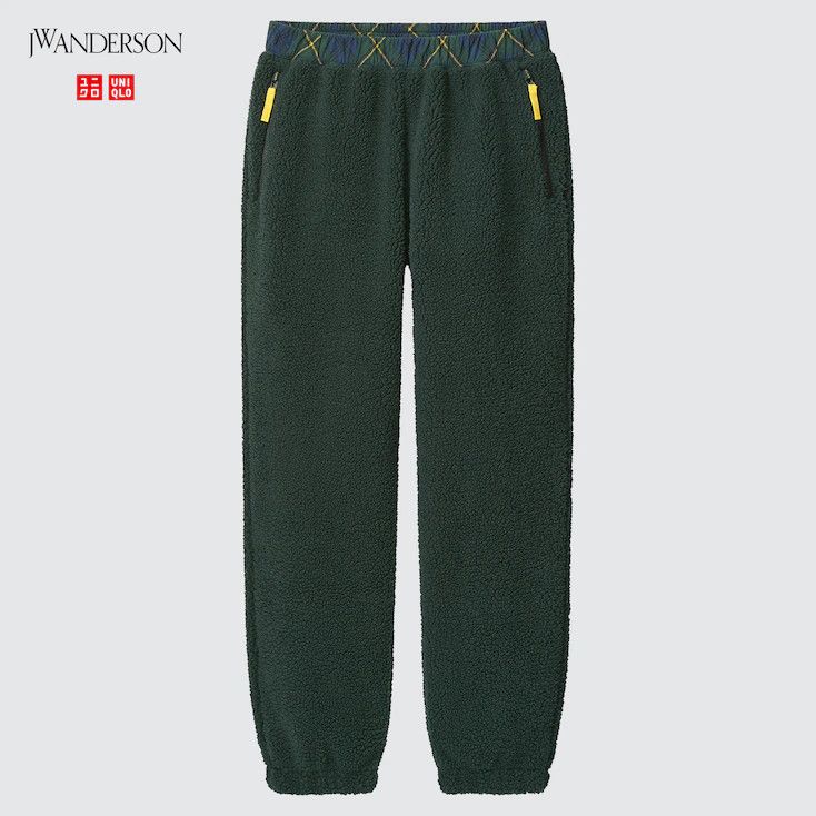 JW Anderson × Uniqlo Medium Olive Green Fleece Pants Pile-Lined Sherpa Joggers Size US 31 - 1 Thumbnail
