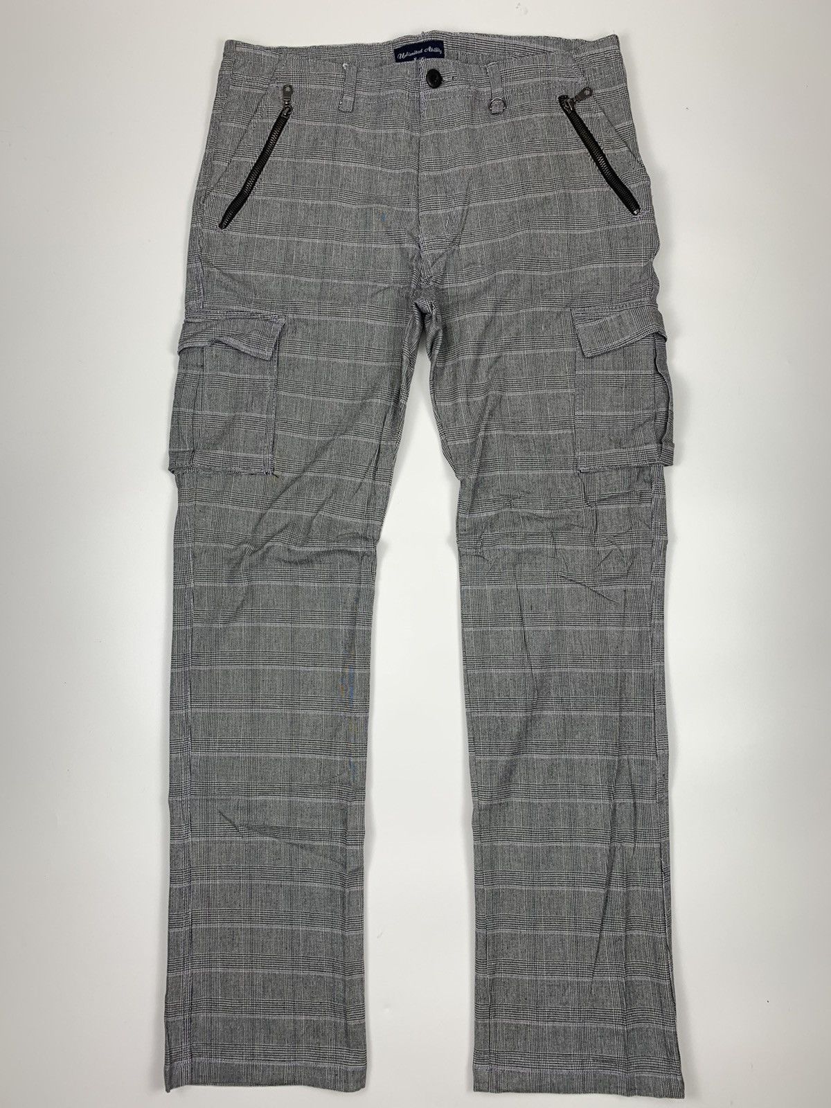 Designer × Japanese Brand Unlimited Ability Grey Checkerboard Cargo Trouser Size US 34 / EU 50 - 1 Thumbnail
